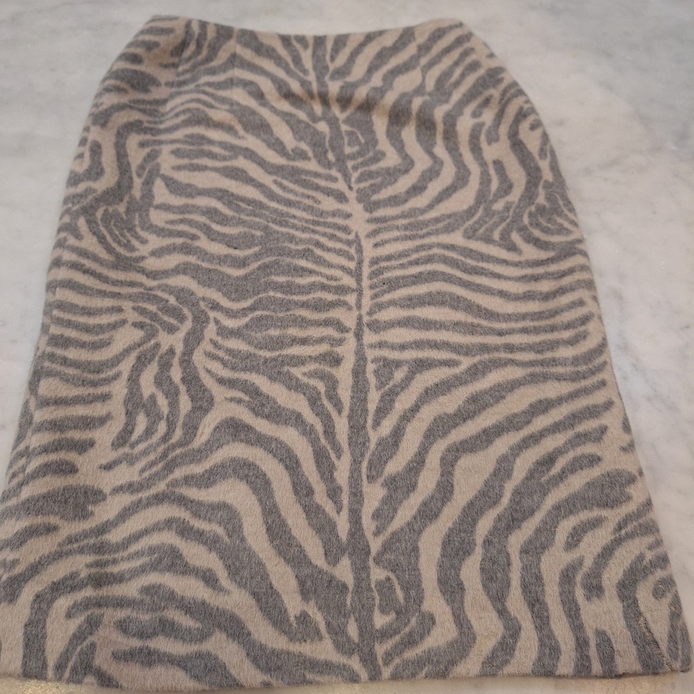 Vtg Carlisle Pencil Skirt Sz 0 Grey Zebra Angora Wool Blend Animal Print Tiger